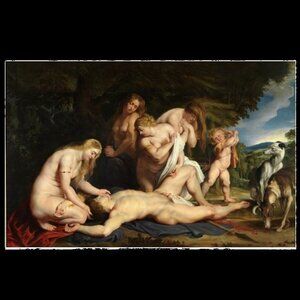 Sir Peter Paul Rubens - The Death of Adonis (w Venus, Cupid, & the Three Graces)